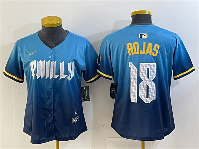Women's Philadelphia Phillies #18 Johan Rojas Blue 2024 City Connect Limited Stitched Baseball Jersey